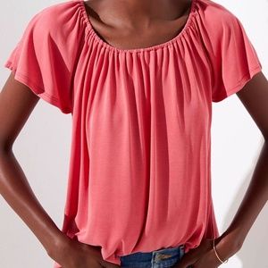 Watermelon Shirred Split Sleeve Top